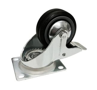 80mm Braked Swivel Castor with Rubber Black Wheel